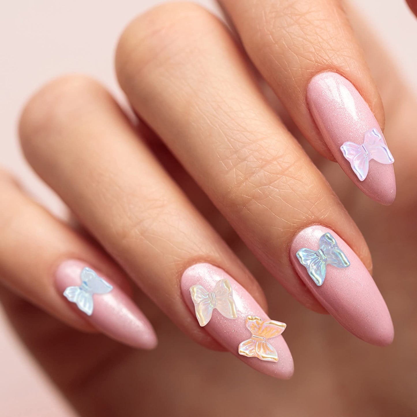 OIIKI 300pcs Cute 3D Butterfly Nail Charm, Glitter Charm for Nails Art, Resin Art Decorations Ornaments Gems for Acrylic DIY Craft Design Manicure Accessories