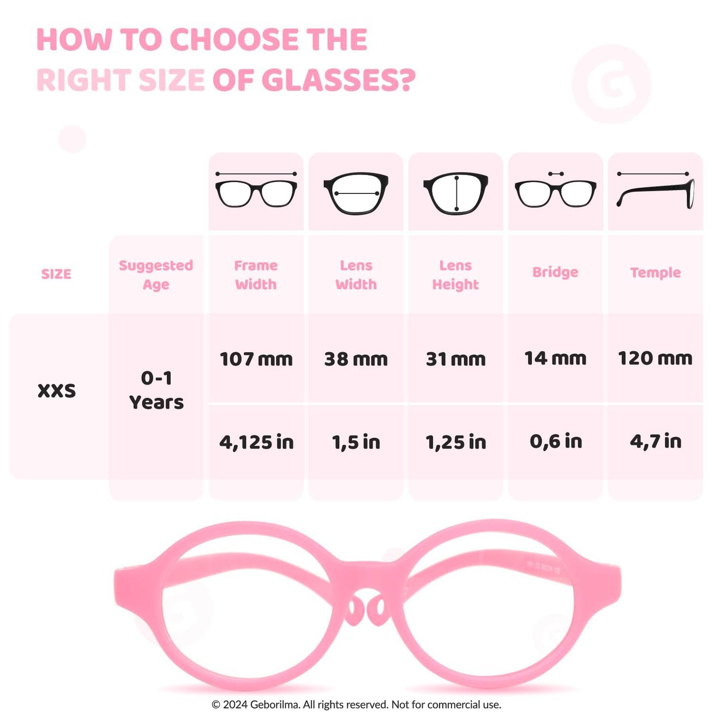 Geborilma Cute Baby Glasses 0-6 Months - XXS Round Infant Glasses with Strap - Clear Lens Newborn Spectacles