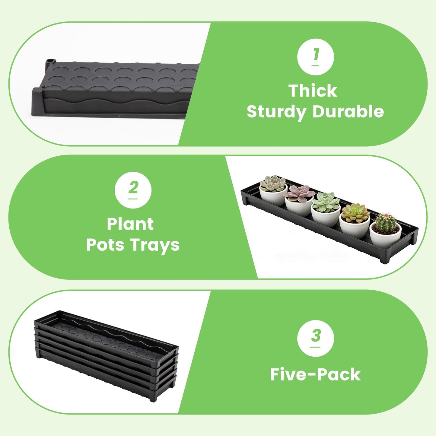 BKIELLT 5 Pack Plant Saucer Growing Tray, Rectangular Windowsill Plant Pot Trays with Removable Drainage Hole, Seed Starter Tray Plastic Plant Drainage Saucers for 4 inch Flower Seedling Pots