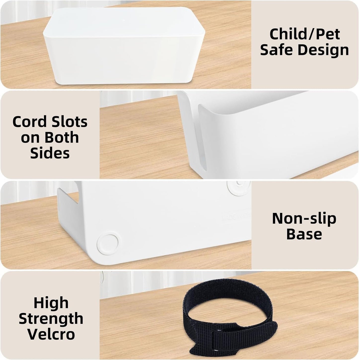 YaeCCC Cable Management Organizer Box Power Strips Hider Power Cords Hider for Desk, TV, Computer, USB Hub,Cords (Set of Three) White