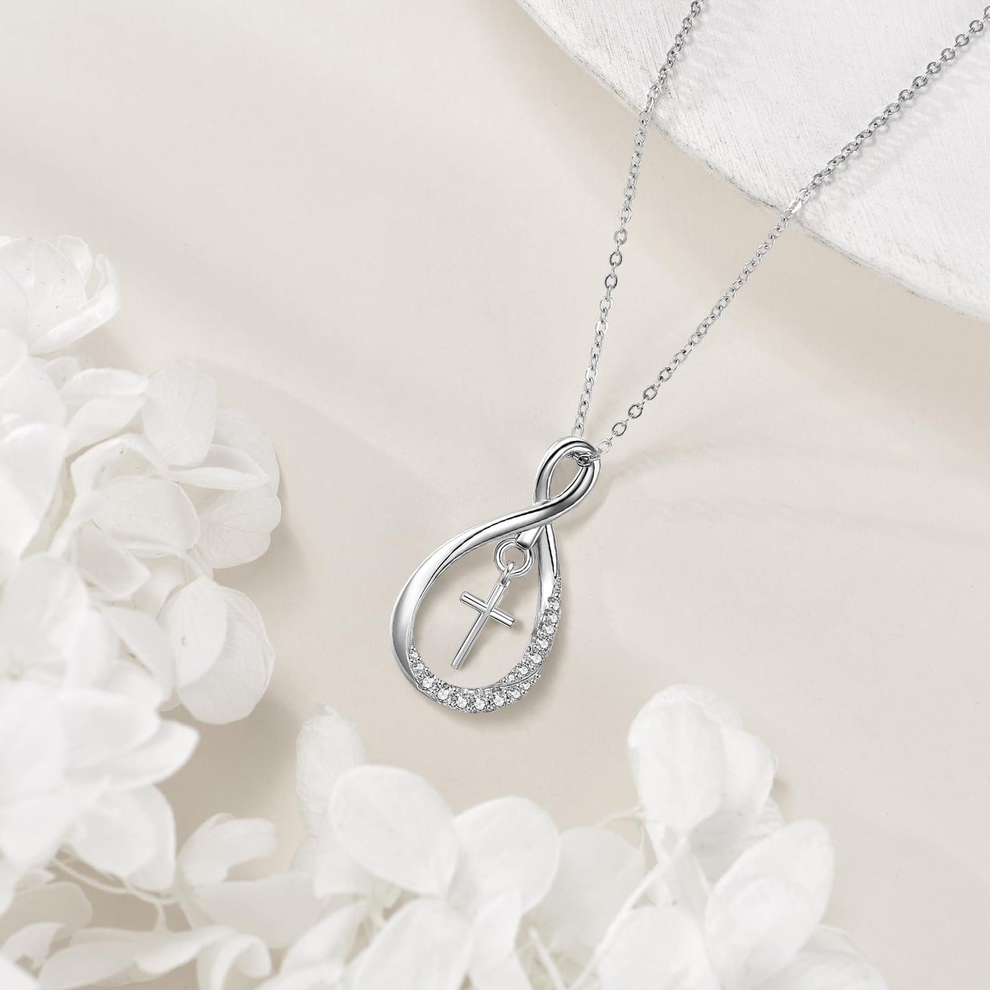 VONALA Infinity Cross Necklace 925 Sterling Silver Cross Pendant Jewelry for Women