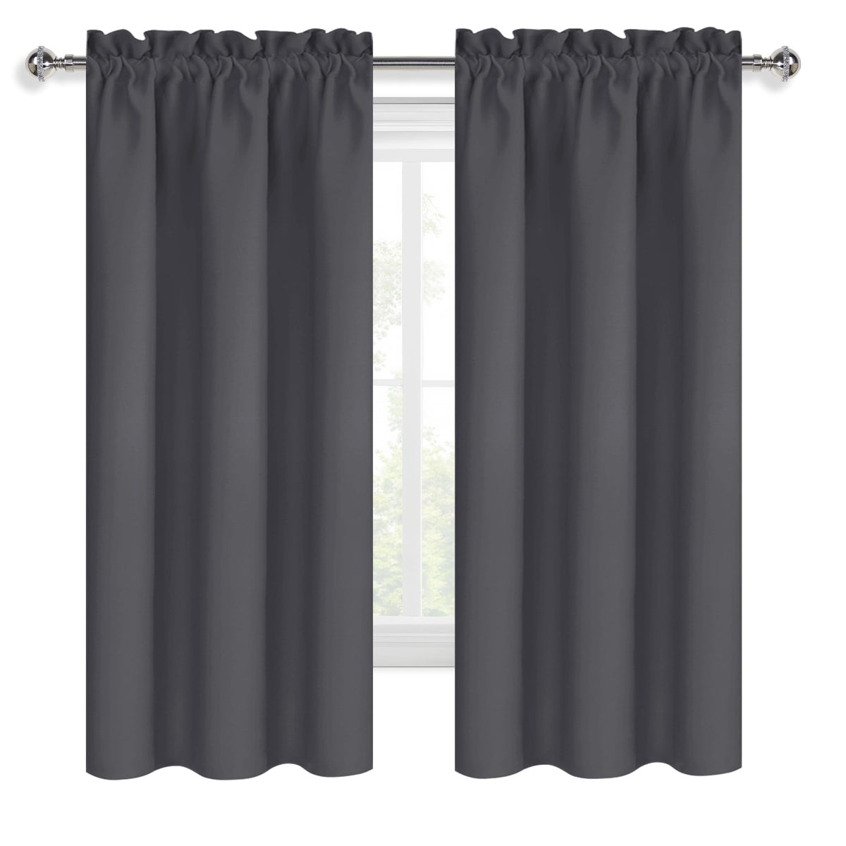 Blackout Curtains for Bedroom 38 x 63 Inch Long Dark Grey 2 Panels (2 Count)