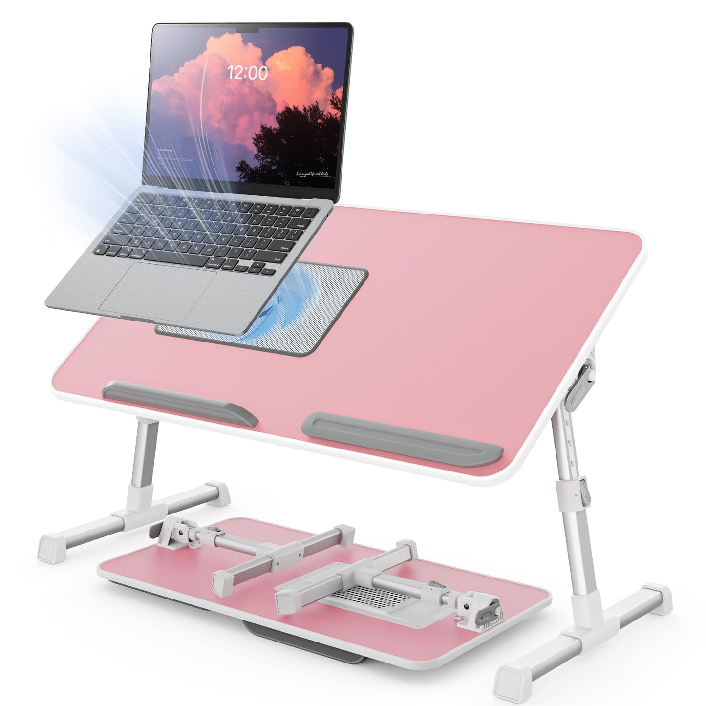 Laptop Desk for Bed with Cooling Fan, SAIJI Height & Angle Adjustable Laptop Stand for Bed, Lap Desk Tray Table, Lightweight Foldable Portable Computer Table