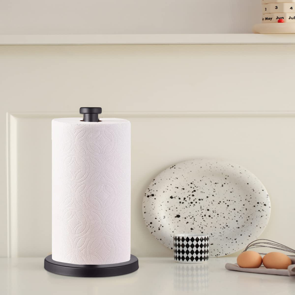 GWGTHZ Black Standing Paper Towel Holder for Kitchen& Bathroom Countertop,Under Counter, Table Or BBQ, Standard or Jumbo-Sized Roll Paper (with Stainless Steel Base)