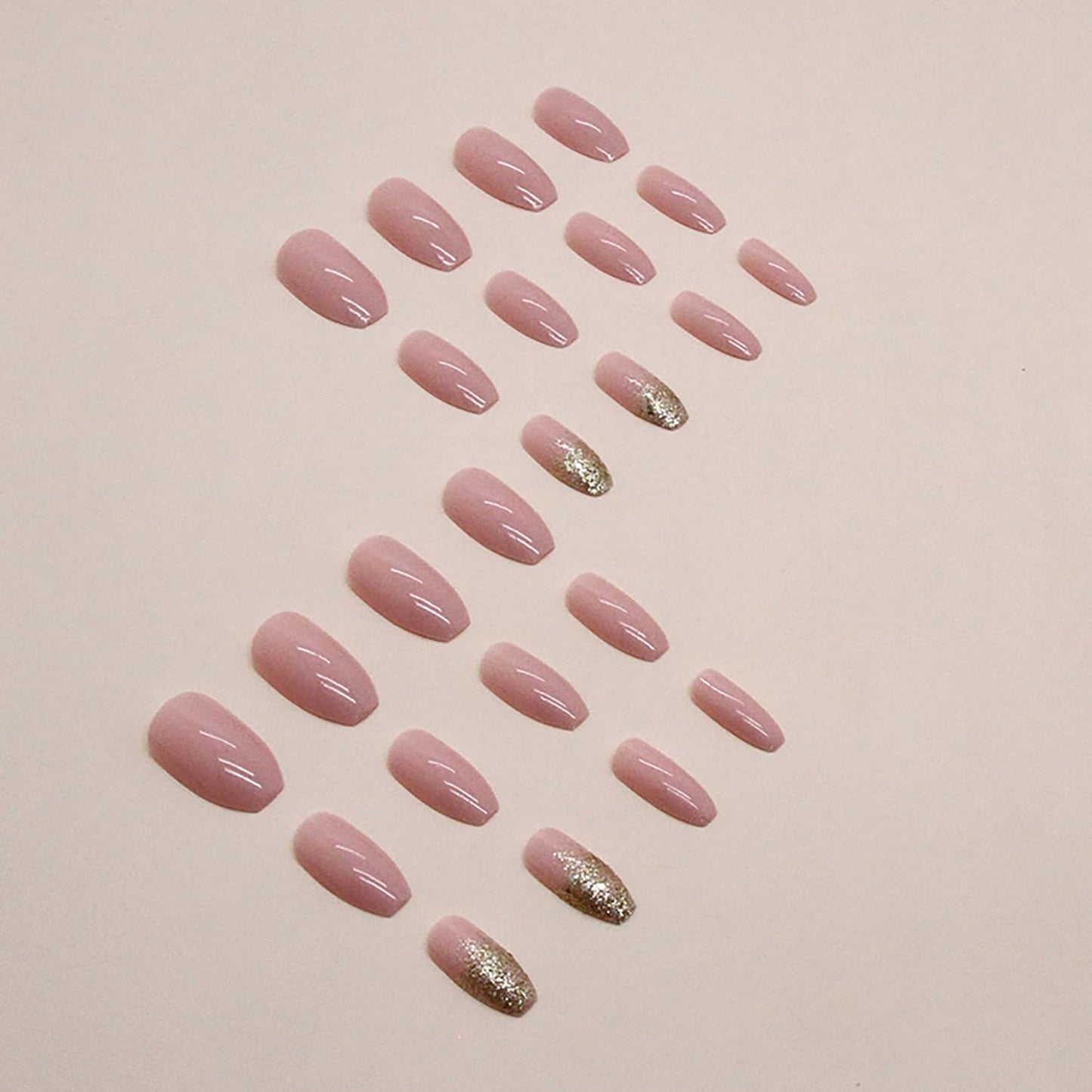 SWEKKE Medium Coffin Nude False Nails - 24pcs Full Cover Glossy Glue On Manicure Set with Nail Glue