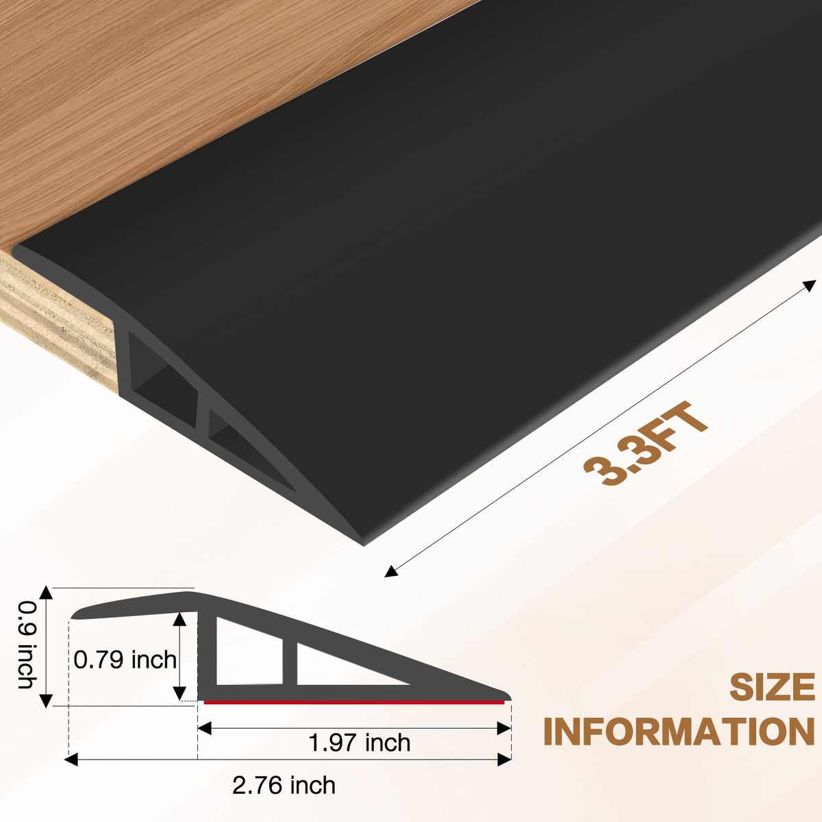 Floor Transition Strip Vinyl Door Threshold Ramp Self Adhesive Carpet Edging Strip Doorway Edge Trim (3.3 Foot)