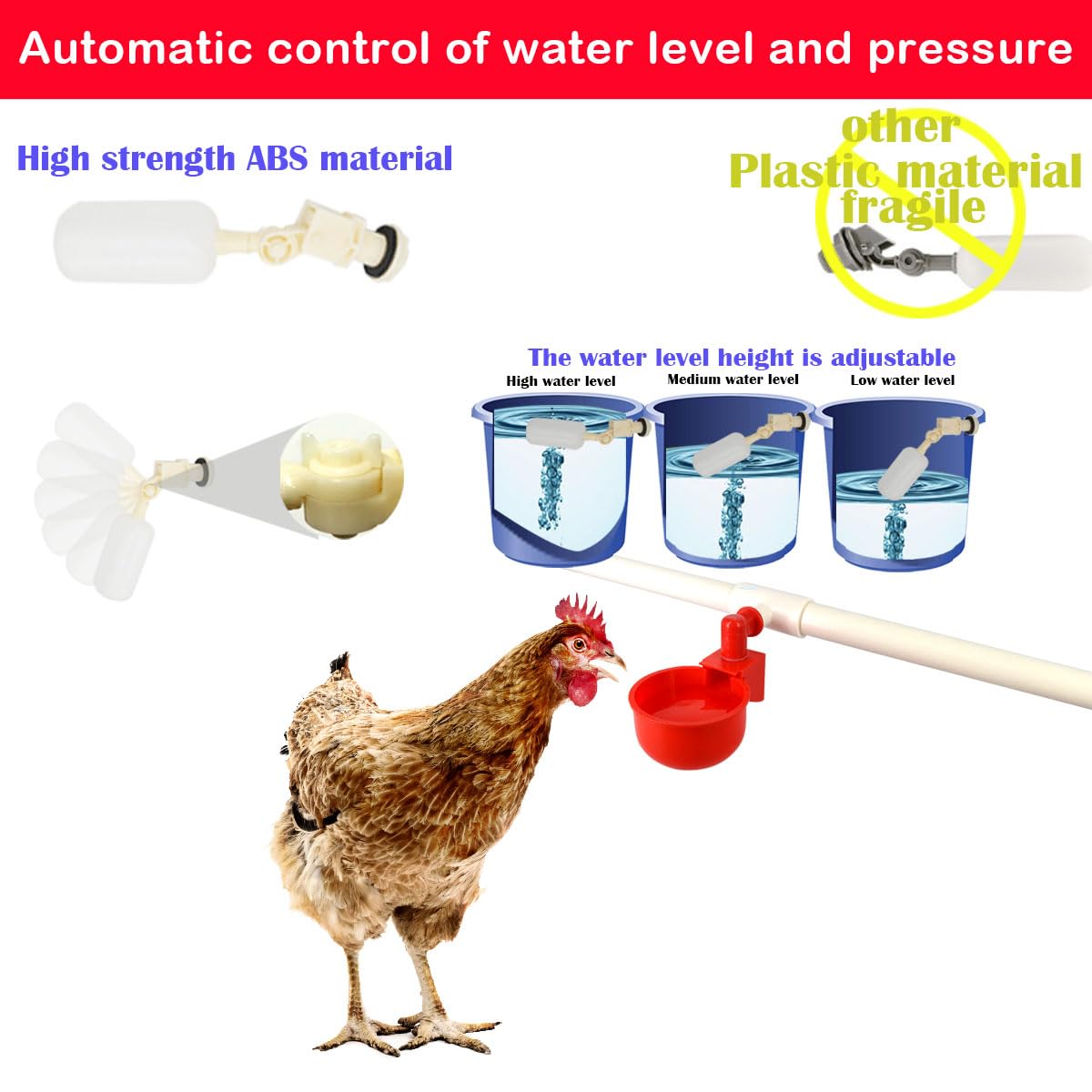 Complete Set Pipeline Automatic Chicken Waterer System(58 Accessories Included)Chicken Water Cups, Chicken Waters,Poultry Waterer,Chicken Watering System,with PVC Pipeline,Float Valve and Garden Hose