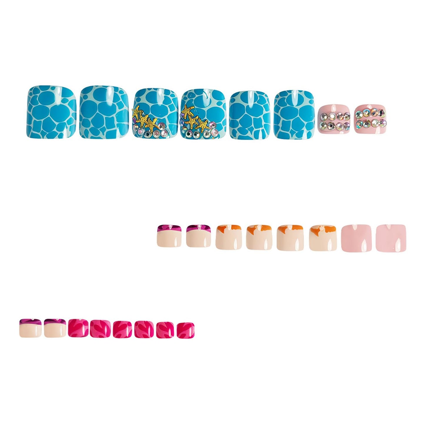 FIEONCIY Press on Toenails with Designs Acrylic Fake Nails for Toe Artificial False Nails with Charms Glue on Toe Nails for Spring Summer Stick on Toenails for Women Girls(F357)