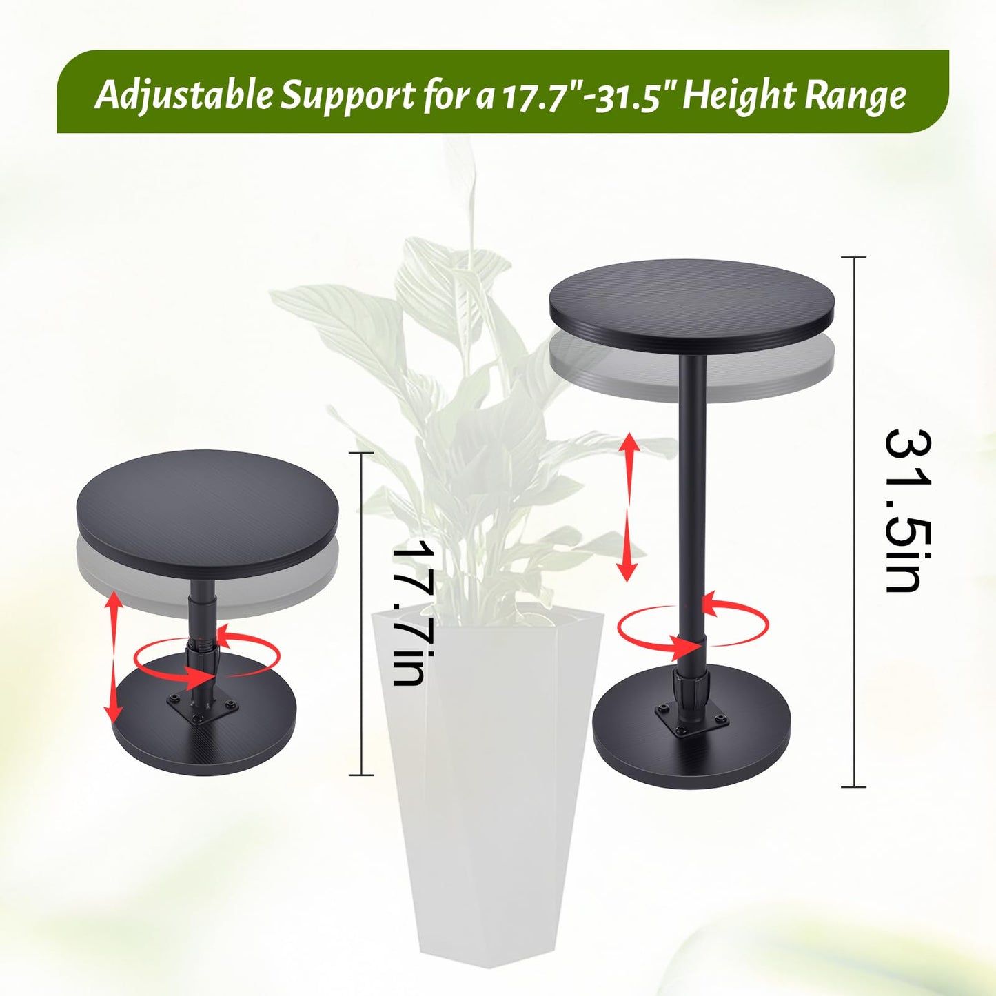 Decivems Adjustable Plant Riser (17.7-31.5") Universal Pot Stand with 3 Bases (6/8/10") for Indoor/Outdoor Square & Round Pots