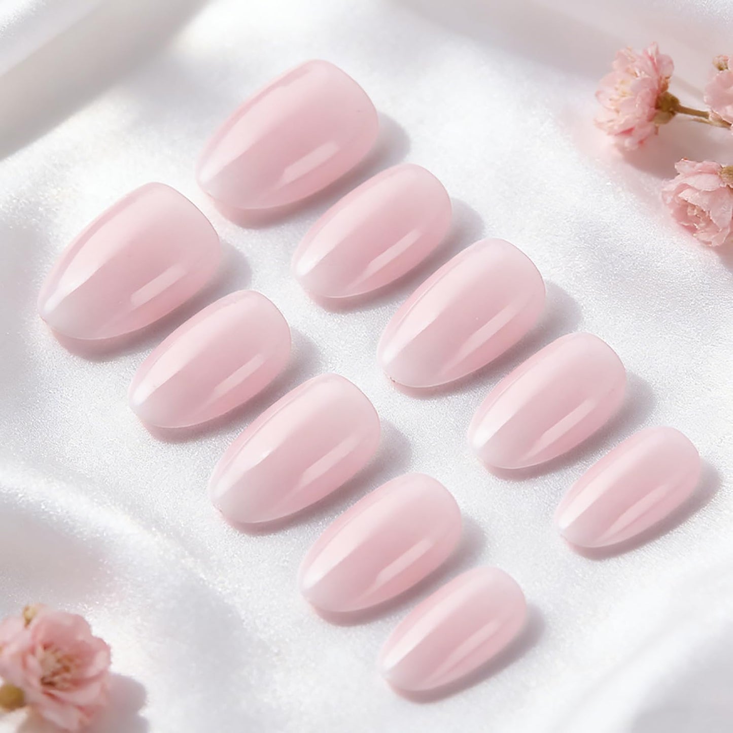 Almond Press On Nails Short Fake Nails Pink White Gradient False Nails With Artificial Glossy Designs Acrylic Nails Press Ons Full Cover Glue On Nails Pink White Stick On Nails For Women