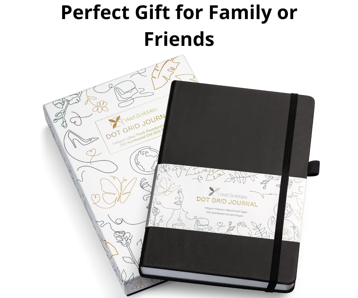 VIVID SCRIBBLES Dotted Journal – 140gsm Bleed Proof Thick White Paper – 200 Numbered Dot Grid Pages – 5.8 x 8.3 inch Bullet Dotted Notebook