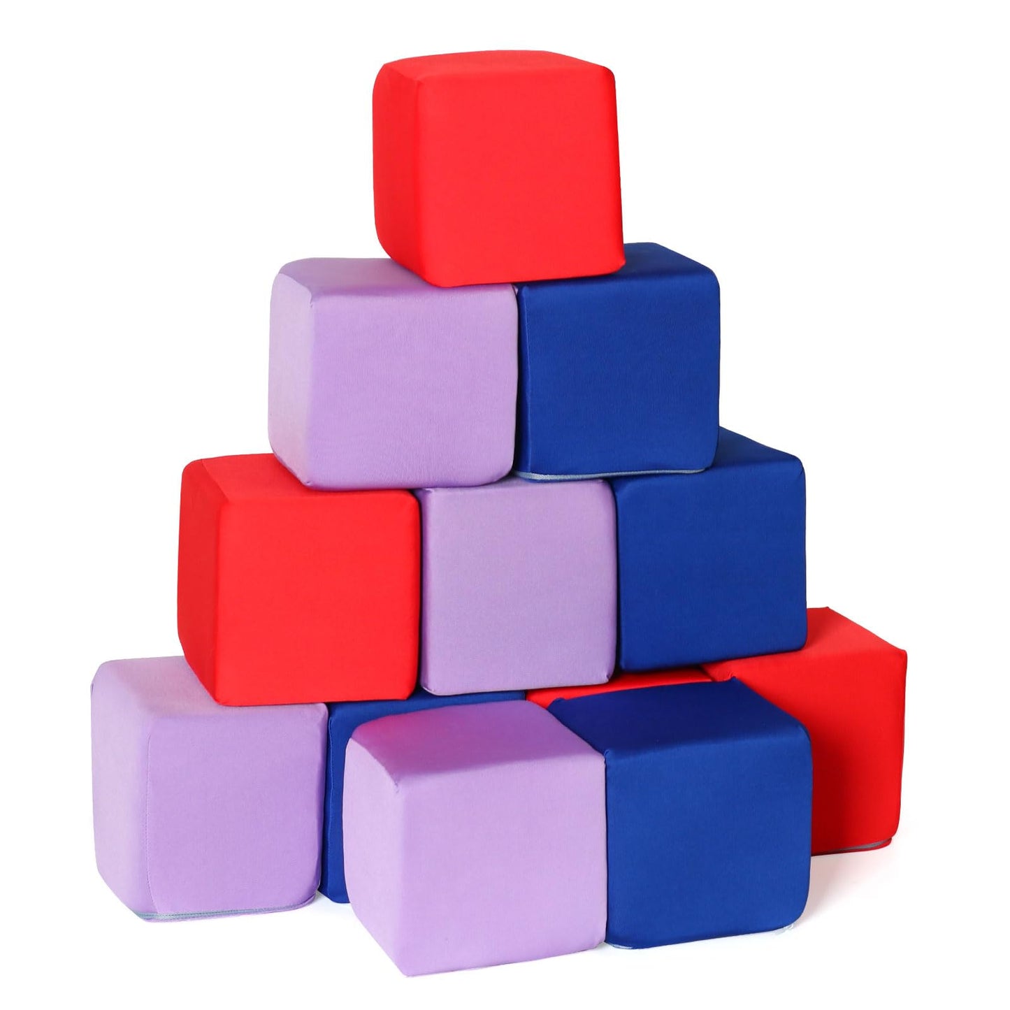 COZYTRAUM 12-Pack 5 Inch Foam Cubes, Soft Play Pit Fillers for Indoor Games, Trampoline & Rock Climbing Mats - 3 Colors (Blue/Red/Purple)...