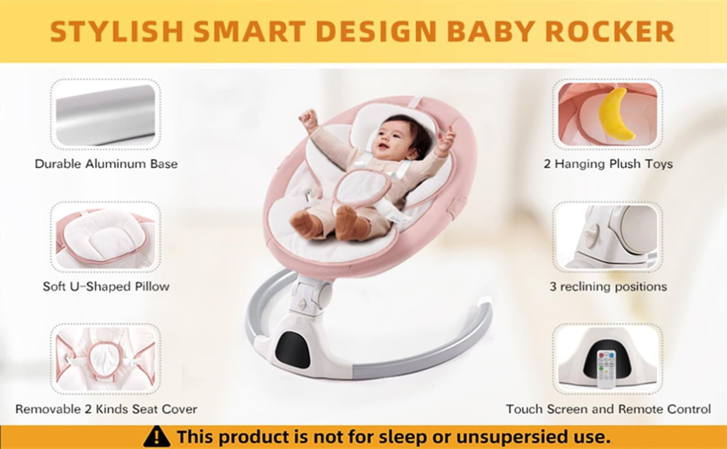 Baby Swing for Infants,Comfort Cradling Baby Rocker Portable Newborn Swing with Music/Remote Control/Timing Function,Pink
