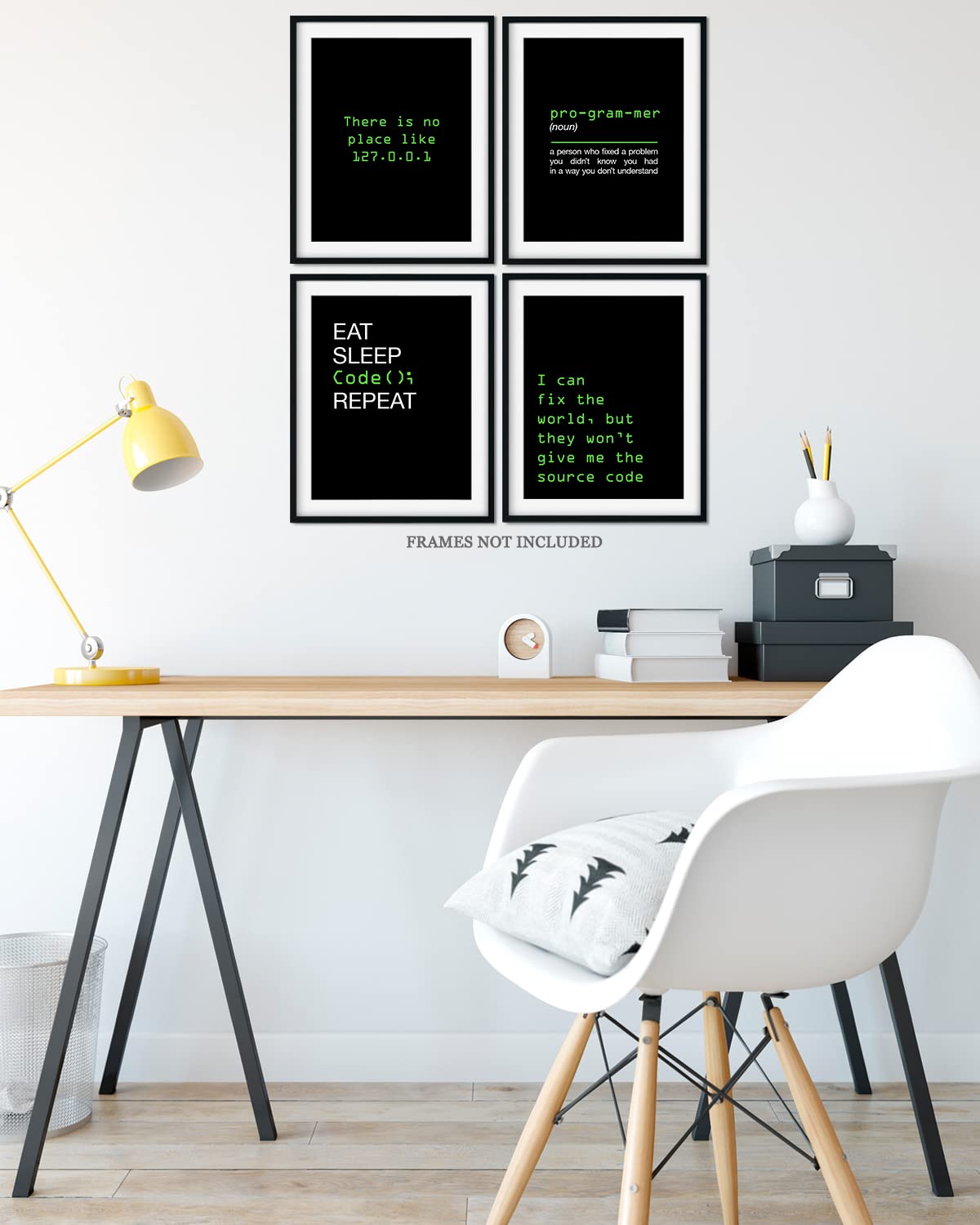 Govivo Office Decor - Computer Science Art - Set of 4 Geek Wall Art - Fun Gift For ICT Teacher, Student, Coding Nerd, Computer Programmer, Dad - 11x14 unframed print