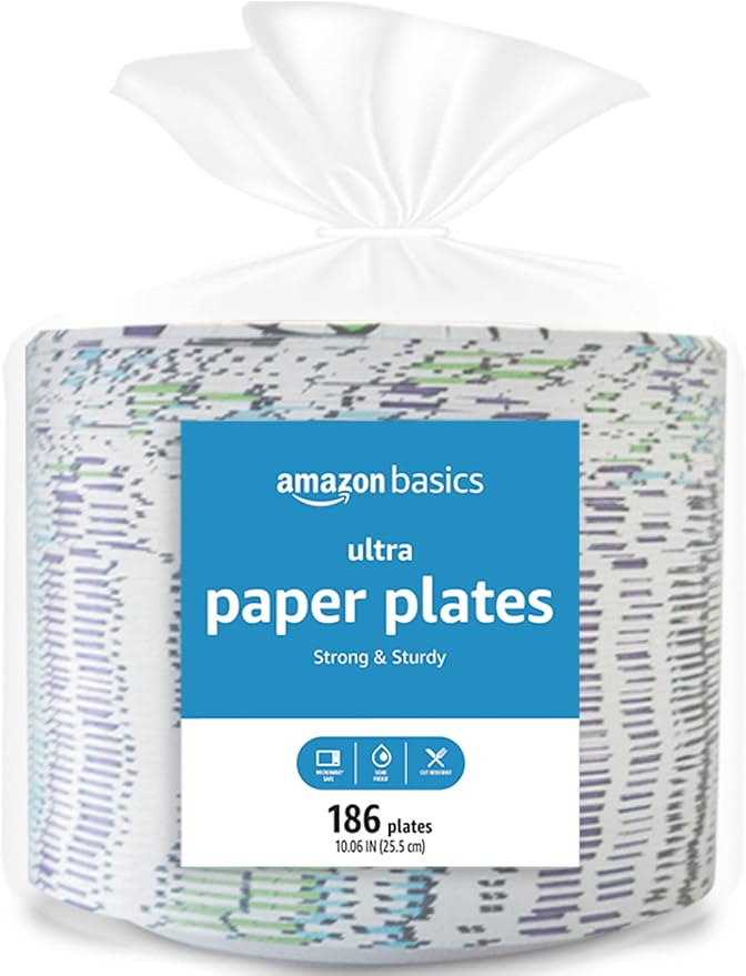 Amazon Basics Ultra Paper Plates, 10 Inch, Disposable, 44 Count