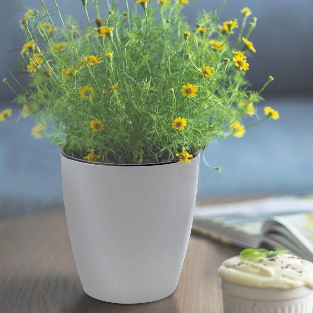SAND MINE Self Watering Planter White Flower Pot (6, XL)