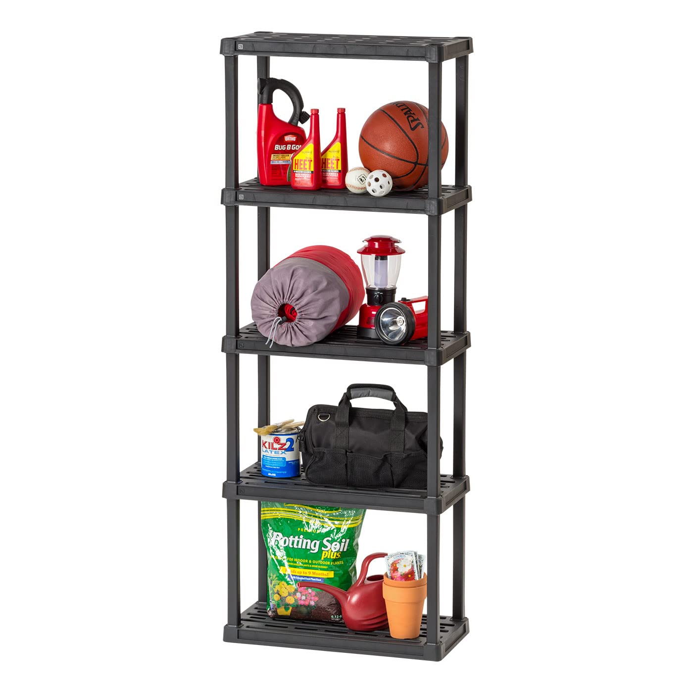 IRIS USA 3-Tier 58" H and 5-Tier 64" H Heavy Duty Storage Shelves Bundle, Recycled Plastic Home Organizers