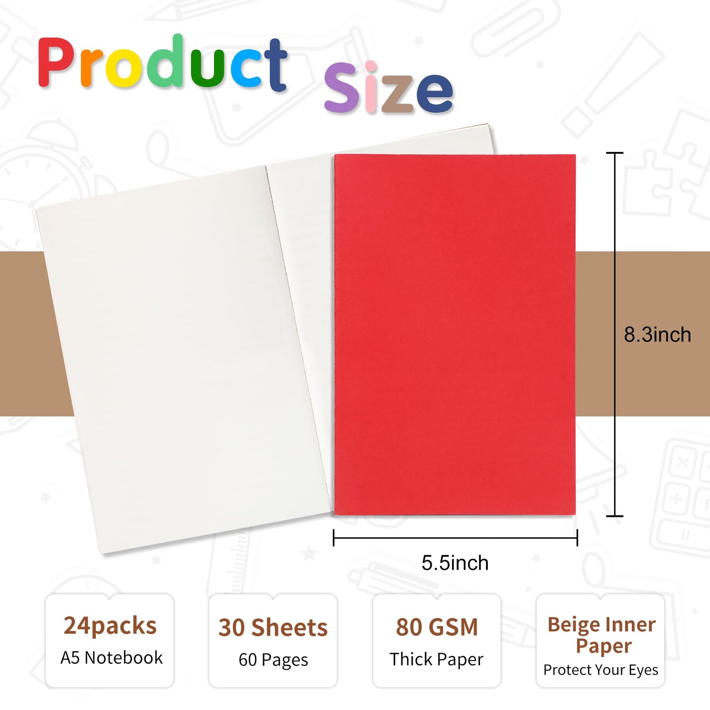 miikoul 24 Pack A5 Blank Journal Notebooks in Bulk, Colorful Soft Cover Unlined Paper for Kids Student Traveler Drawing Writing Take Notes and Plan, 8.3x5.5 Inches, 80 GSM, 60 Pages/30 Sheets