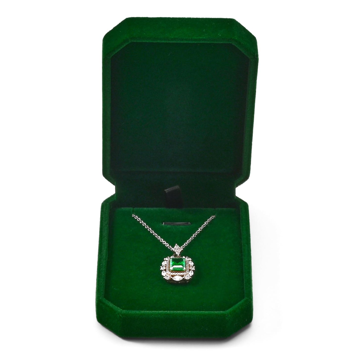 Woodten Green Small Necklace Box Velvet Jewelry Gift Box for Pendant Necklace Octagonal Jewelry Pendant Gift Box