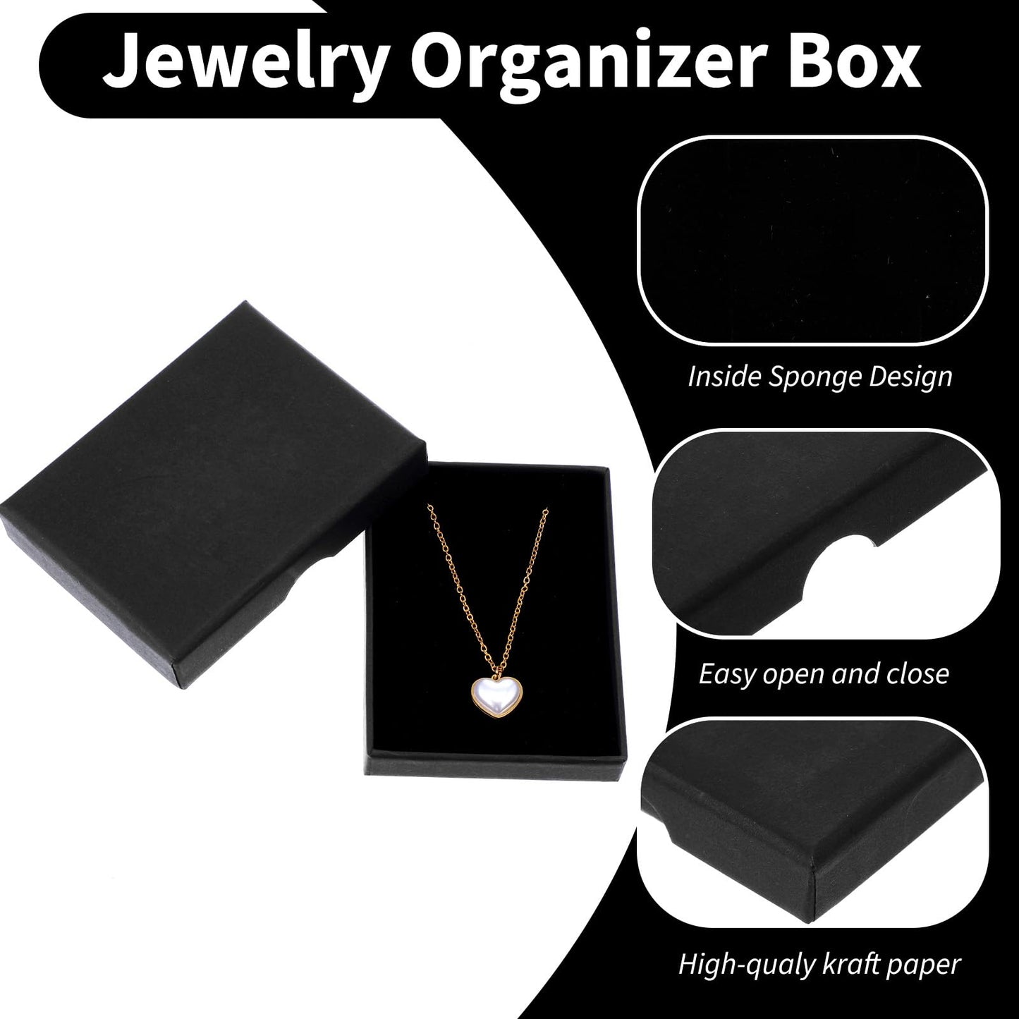 5 Pcs Small Jewelry Gift Boxes Cardboard Black Small Gift Boxes With Lids For Presents 2.75x3.54x0.63in Cotton Filled Empty Square Pendent Storage Case For Necklace Bracelet Earring Birthday Wedding