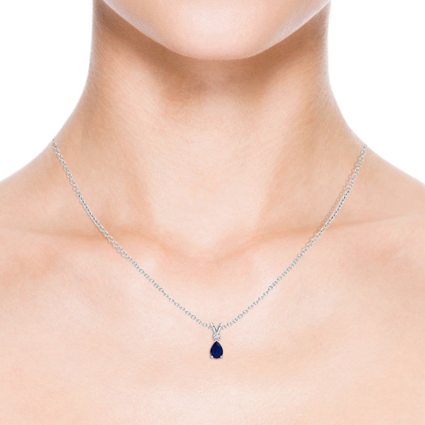 Angara Natural Blue Sapphire Solitaire Pendant for Women | 0.4 ct Pear Shape Blue Sapphire Diamond Solitaire Pendant Necklace in Platinum | September Birthday, Gemstone Jewelry Gift | AA | 6x4mm