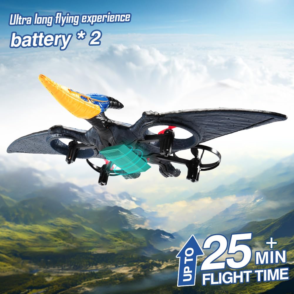 Dinosaur Remote Control Drone, 2.4G EPP Foam RC Pterodactyl Hobby RC Airplanes with 6-Axis Gyro, One Key Takeoff Landing, Stunt Roll & 360 Flip, Fighter Jet Toy Christmas Birthday Gift for Boys Girls
