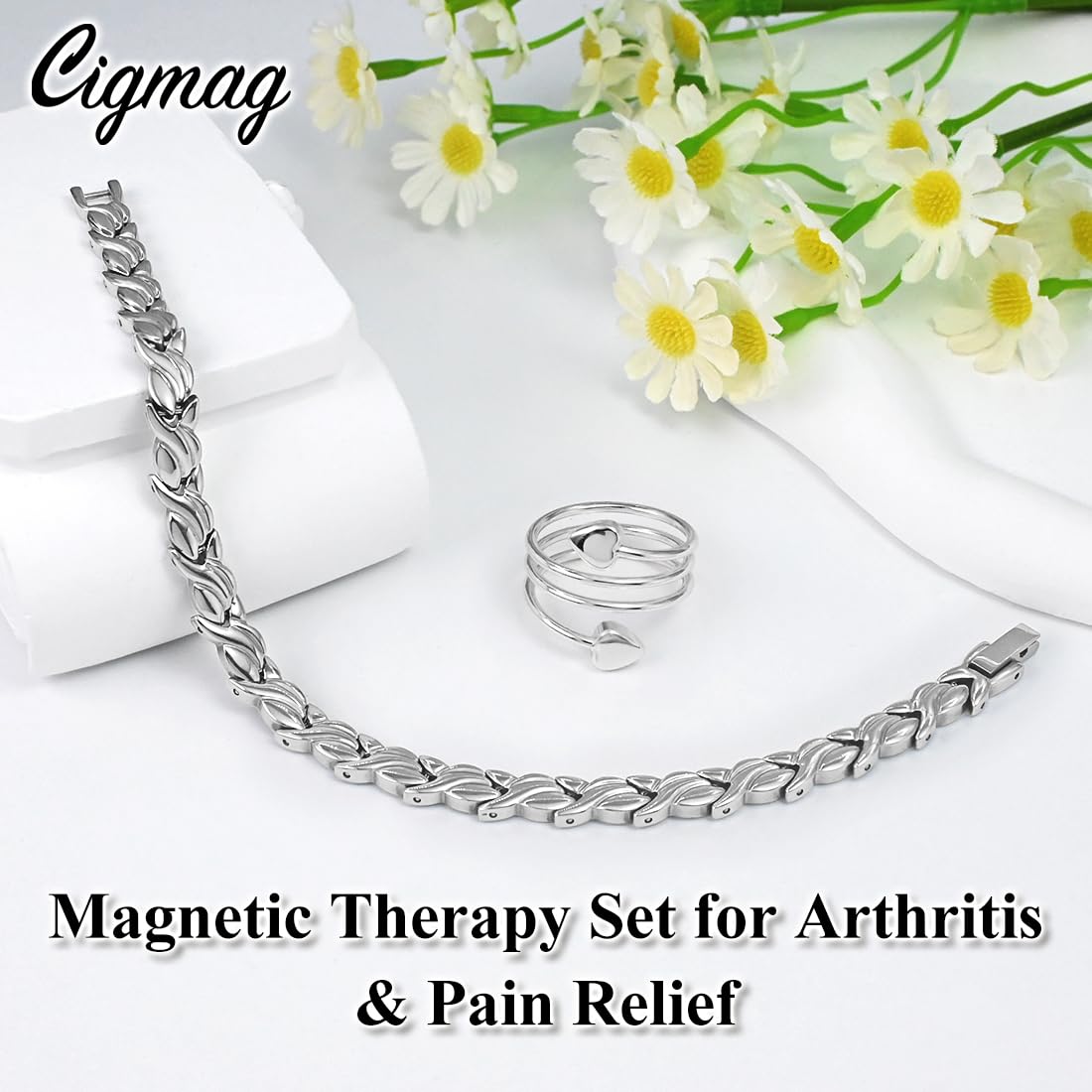Cigmag Magnetic Bracelet for Women Titanium Steel Bracelet & Copper Ring with Strength Magnets Waterproof Adjustable Tool (Fishtail)