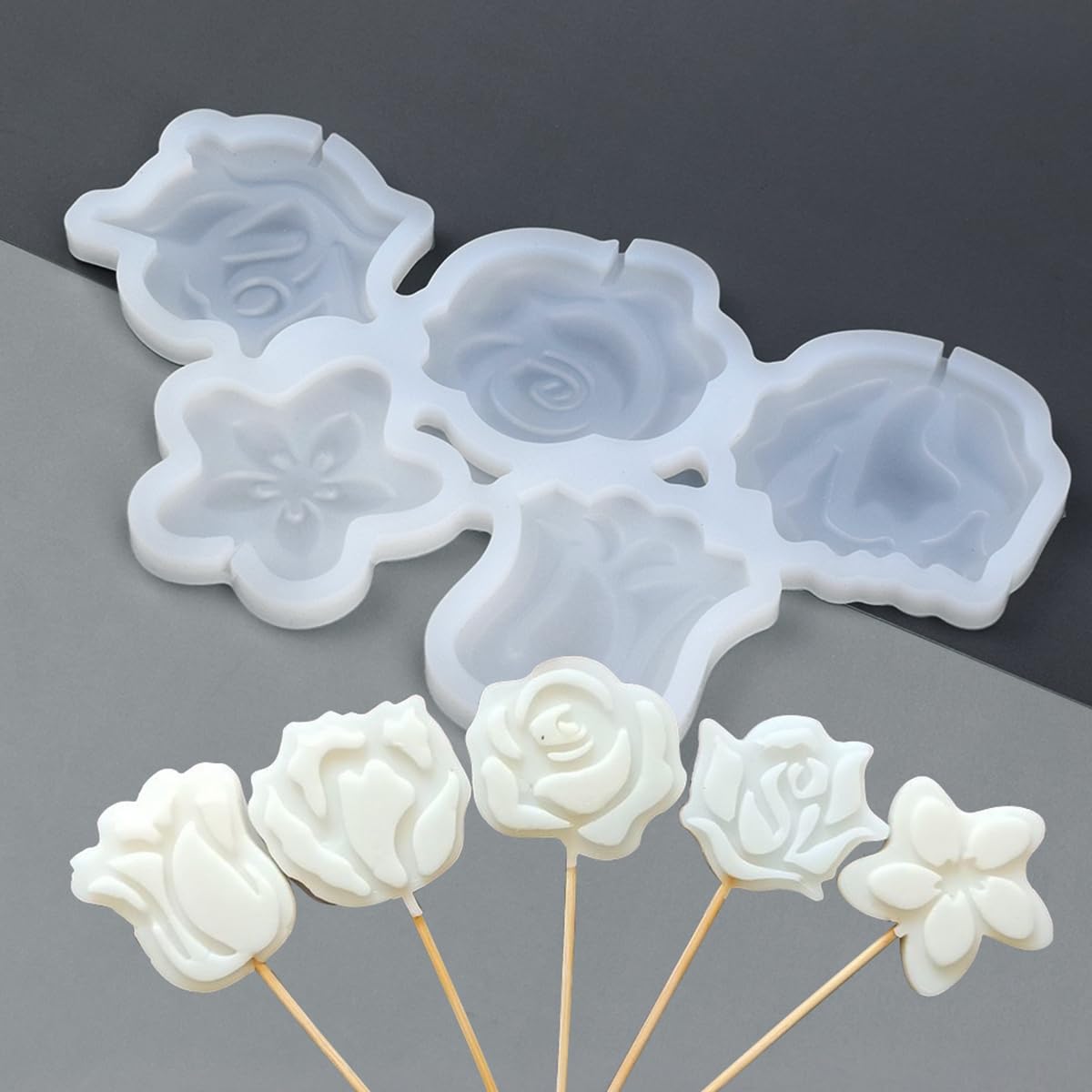 mostsom 2pcs/lot Rose Shape Silicone Mold Lollipop Mould Children Kids DIY Baking Tools for Chocolate Candy Biscuit Home Kitchen Accessories (F_ Rose Flower)