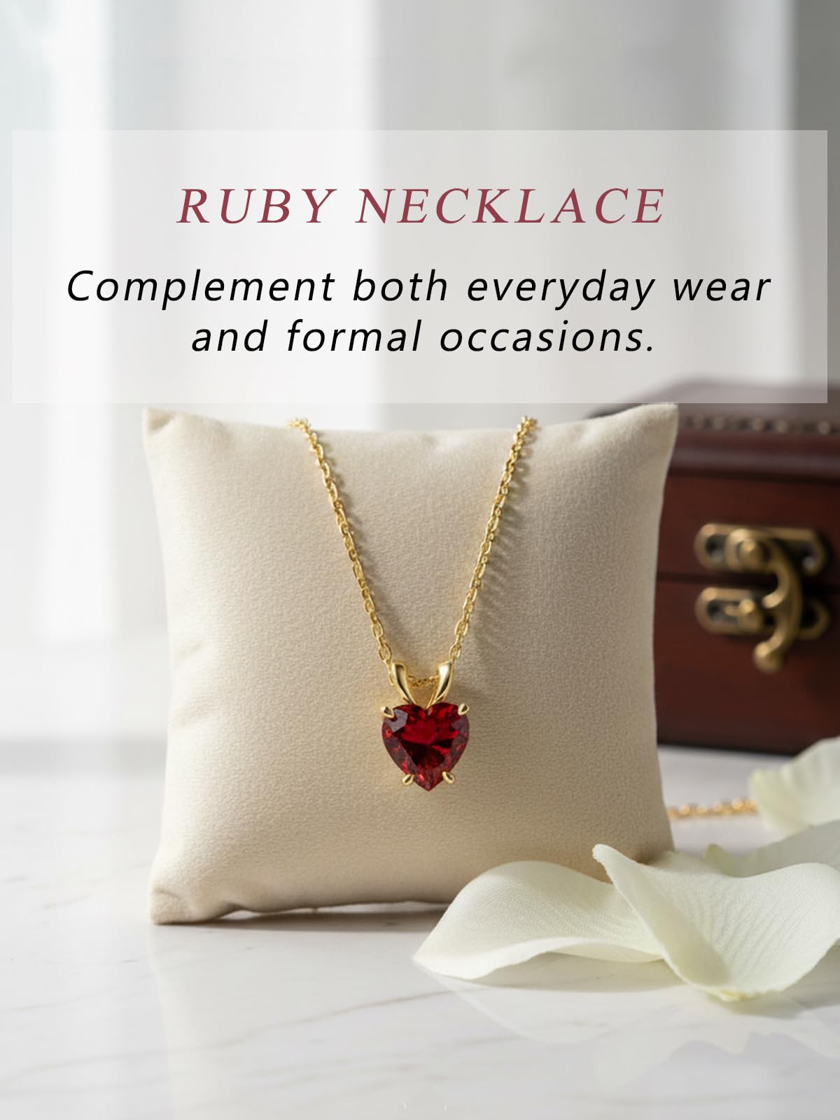 CYW 1 Carat Red Ruby Small Gold Heart Necklace for Women 925 Sterling Silver Solitaire Pendant Necklace