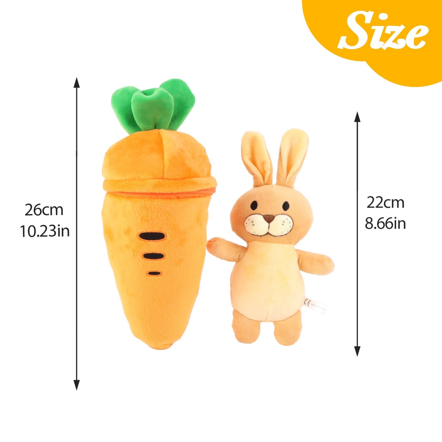 unsnurnoch Carrot Plush Toy with Bunny Inside 11" - Interactive Zipper Design, Rabbit Stuffed Animal, Cute Easter Gift & Home Decor, Soft Bunny Stuffed Animal for Kids & Collectors