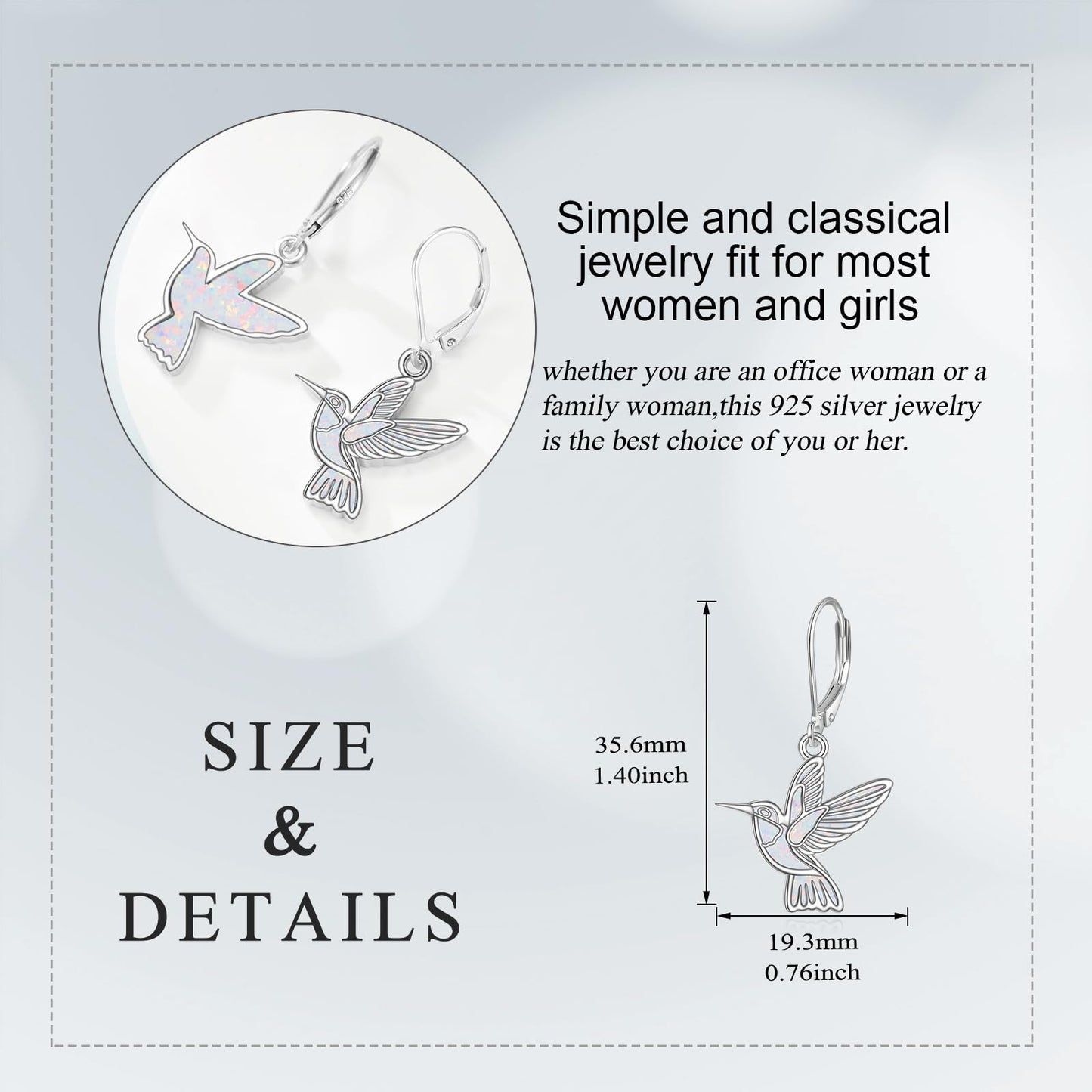 Hummingbird Dangle Earrings 925 Sterling Silver Bird Earrings for Women Bird Earrings (Opal Hummingbird Earrings)