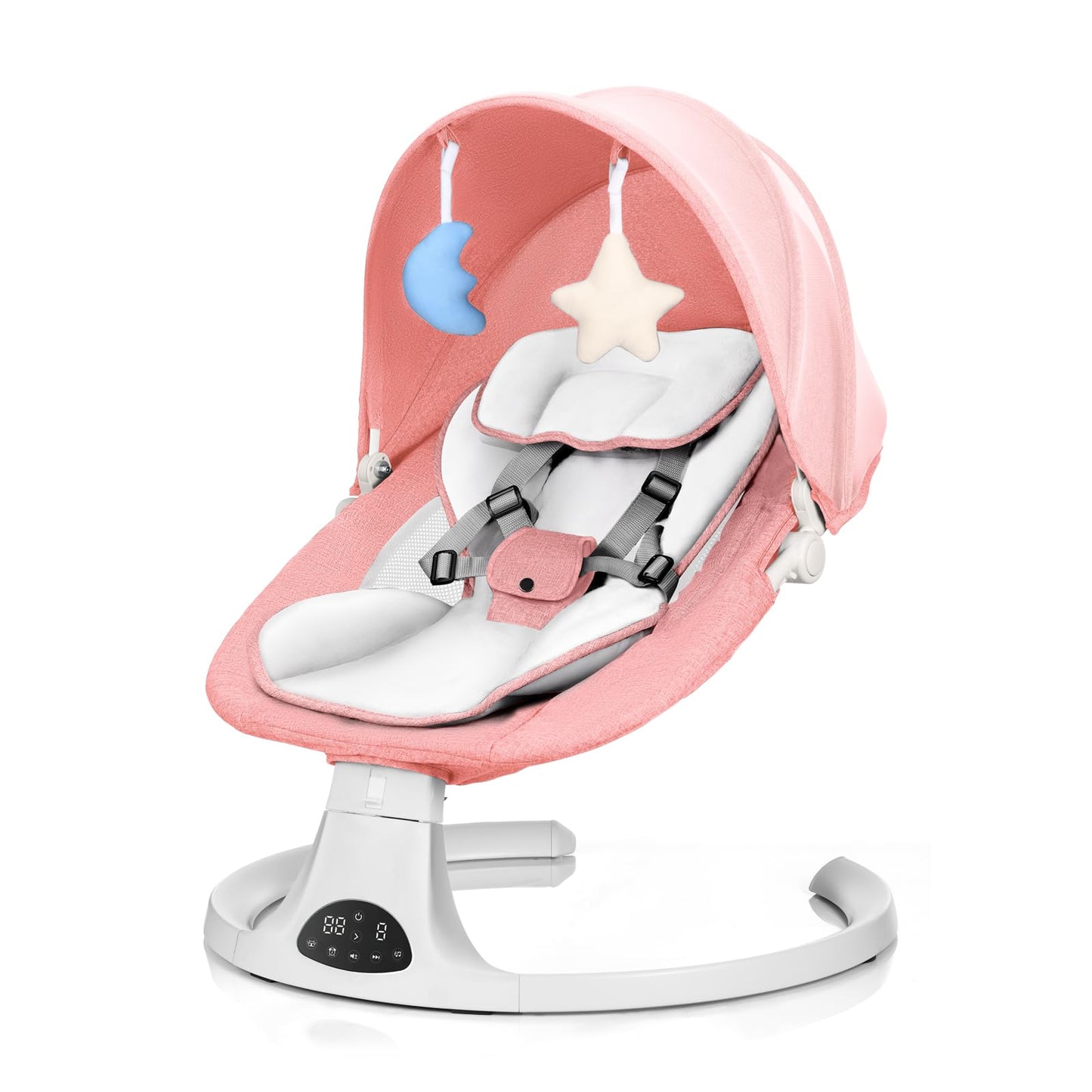 Baby Swing for Newborn to Toddler, 5 Speed Portable Infant Swing with Smart Touch Control, Remote Control, 10 Lullabies, Timer, 5 Point Harness and Soft Fabric (Pink)