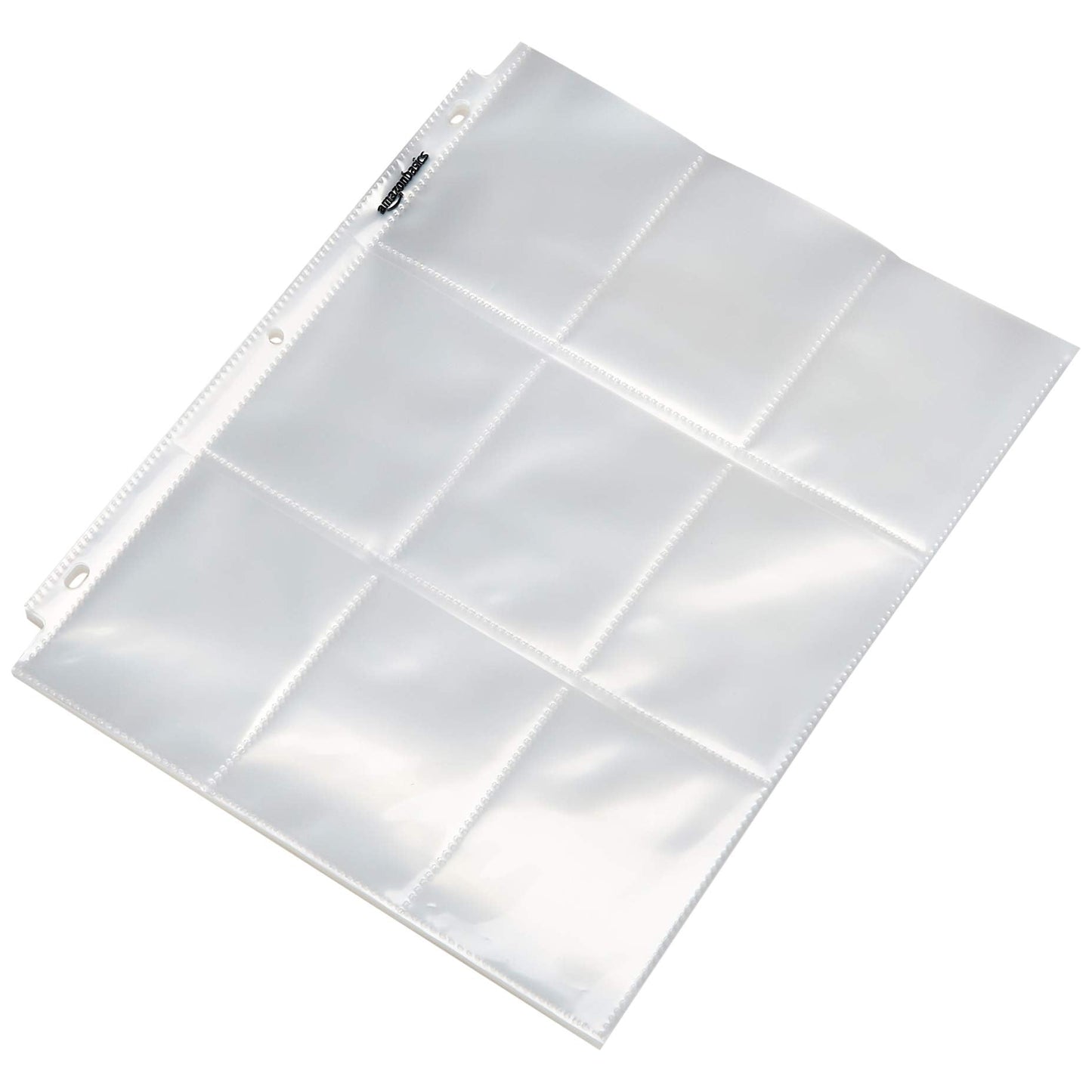 Amazon Basics 9-Sleeve Trading Card Protectors Binder Sheet for Storage and Protection, Top Loading, Transparent, 100-Pack