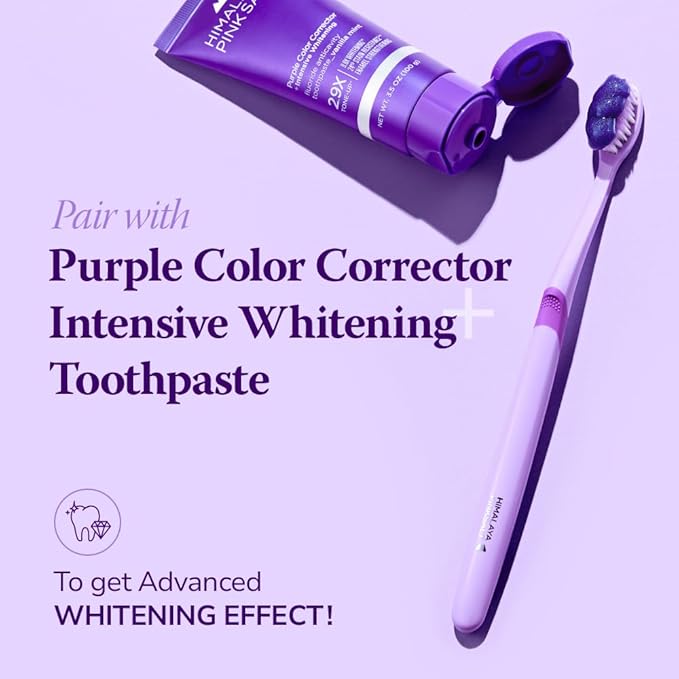 HIMALAYA PINKSALT Purple Toothbrush 4 Count - Purple Indicater Medium Toothbrushes for Adults, Plaque Remover for Teeth, Tapered Bristles Gentle on Teeth and Gum, Deep Clean Toothbrush