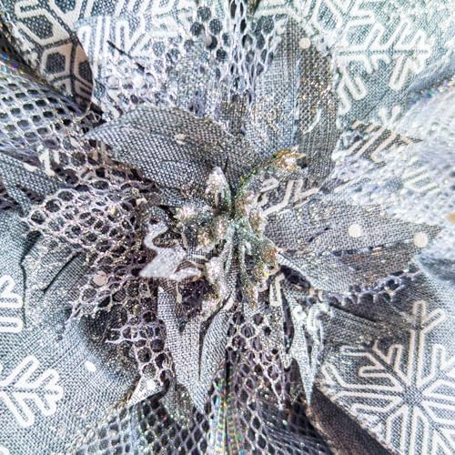 Voeveca Christmas Tree Topper Bow, 53X13 Inch Silver Xmas Tree Flower Topper Decor, for Family, Wedding, Indoor Outdoor Thanksgiving Christmas Decoration (Silver)
