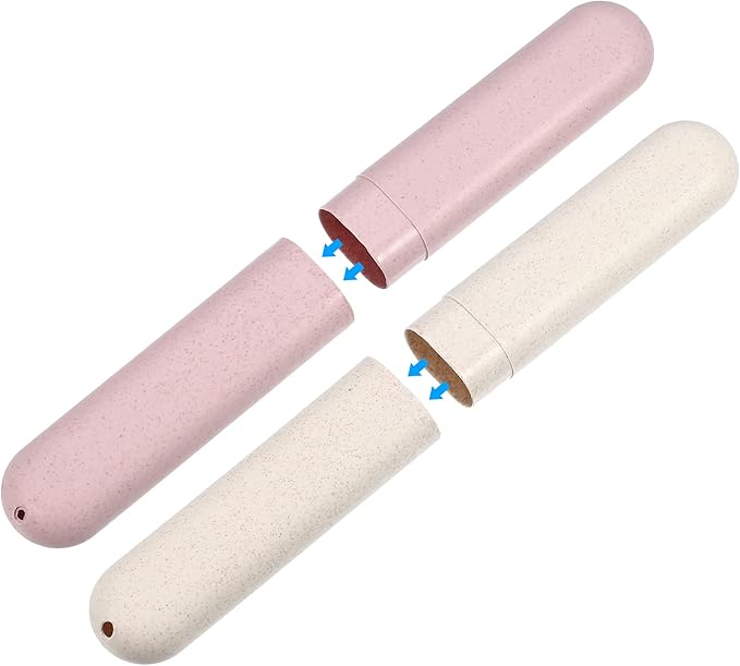 VOCOSTE 4pcs, Traveling Toothbrush Holders Case, PP Toothbrush Case for Travel Business, Beige, Pink, 8.07''x1.22''x0.83''
