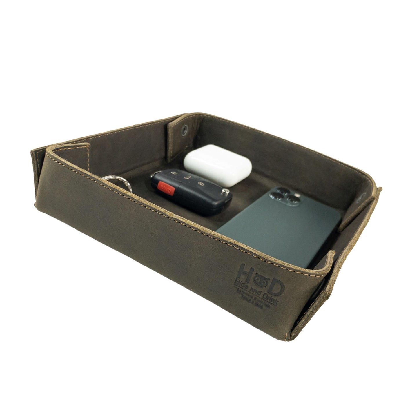 Hide & Drink, Leather Catchall Change Keys Coins Jewels Box Tray Big Storage, Handmade Includes 101 Year Warranty :: Dark Jade