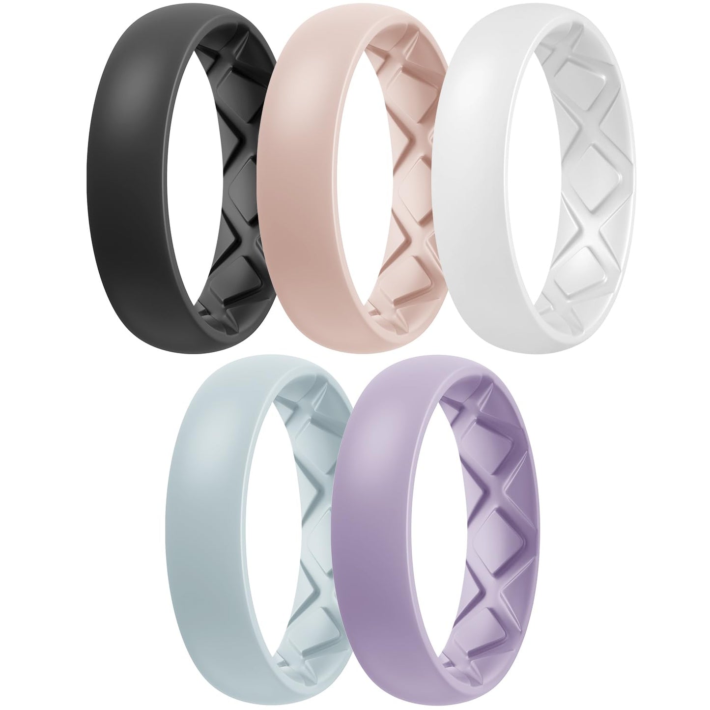 Egnaro Women's Engagement Rings, Silicone Inner Arc Ergonomic Breathable Design with half sizes, Rubber Wedding Band Rings，5.5mm Wide-2mm Thick