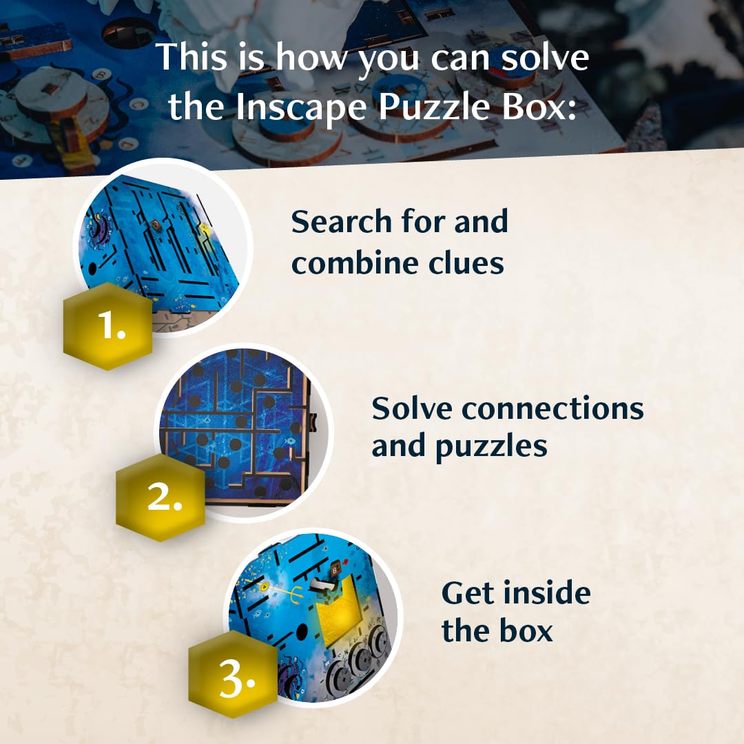 INSCAPE Atlantis Labyrinth Puzzle Box - Escape Room Game in A Box for Adults - Cluebox - Maze - Mind Puzzles for Adults - 3D Wooden Puzzle Boxes with Hidden Compartments