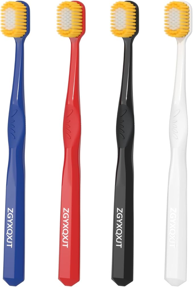 Adult Wide Head Soft Hair Toothbrush, Manual Toothbrush, Excellent Cleaning Effect for Large Head, Ultra Soft Brush Double Bristle Cleaning Effect is Better 4count（Pack of 1）