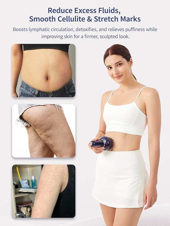 Lymphatic Drainage Massager & Anti Cellulite Massage Tool, Helps Reduce Stretch Marks & Cellulite, for Legs, Arms & Belly, Body Sculpting Machine with Microcurrent, Light, Heat & Vibration