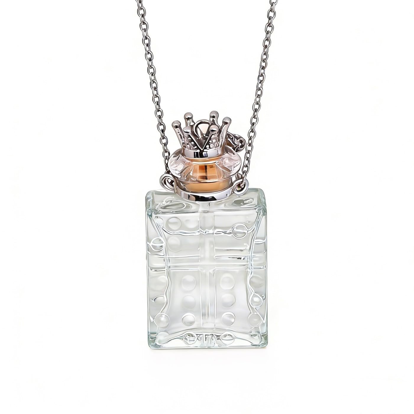 CoolDIY Handcrafted Glaze Glass Square Refillable Essential Oil Necklace Pendant - Aromatherapy Perfume Diffuser Pendant with Stainless Steel Chain (Clear)