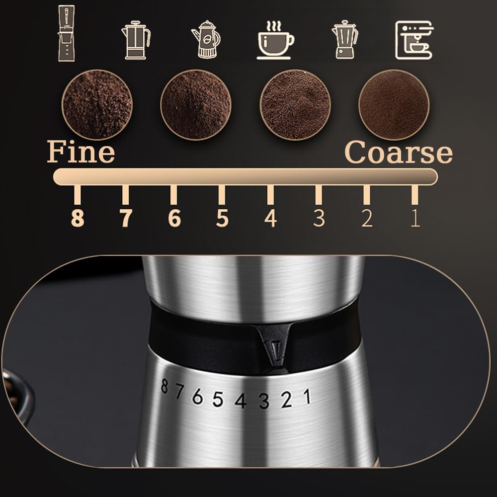 Precision Manual Coffee Grinder for Home Use, 8 Adjustable Coarseness Setting,with Ceramic Universal for Travel Camping
