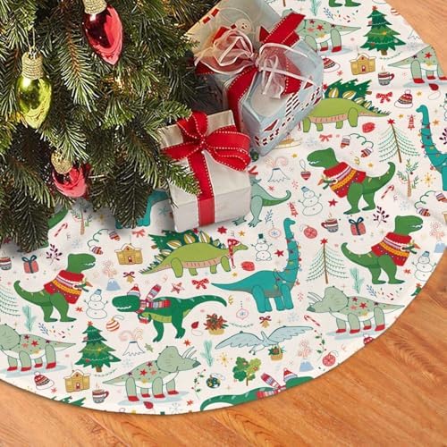Cute Christmas Dinosaur Christmas Tree Skirt 30 Inches Animal Tree Skirt Xmas Tree Mat Holiday Party Supplies Christmas Tree Decorations