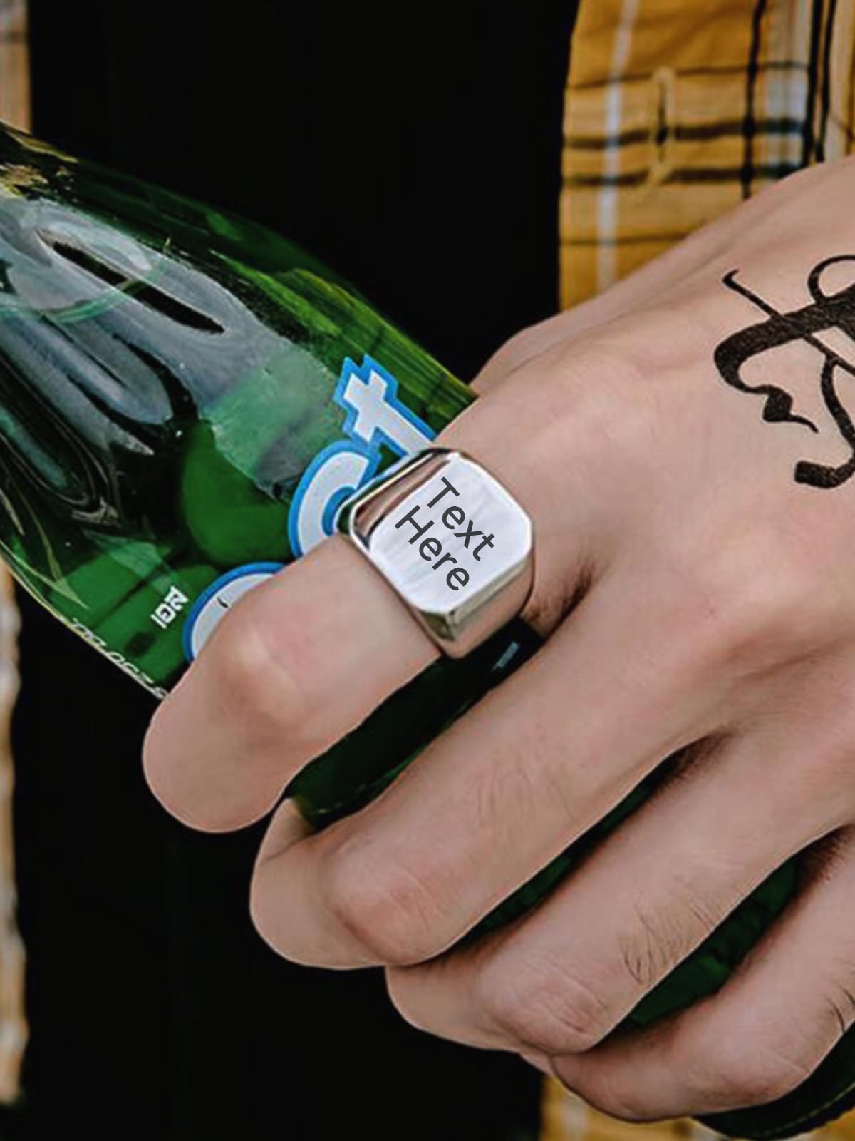 ChainsHouse Personalized Signet Rings Stainless Steel Biker Ring for Men Women, Solid Polished Statement Hip Hop Custom Thumb Ring, Size 7