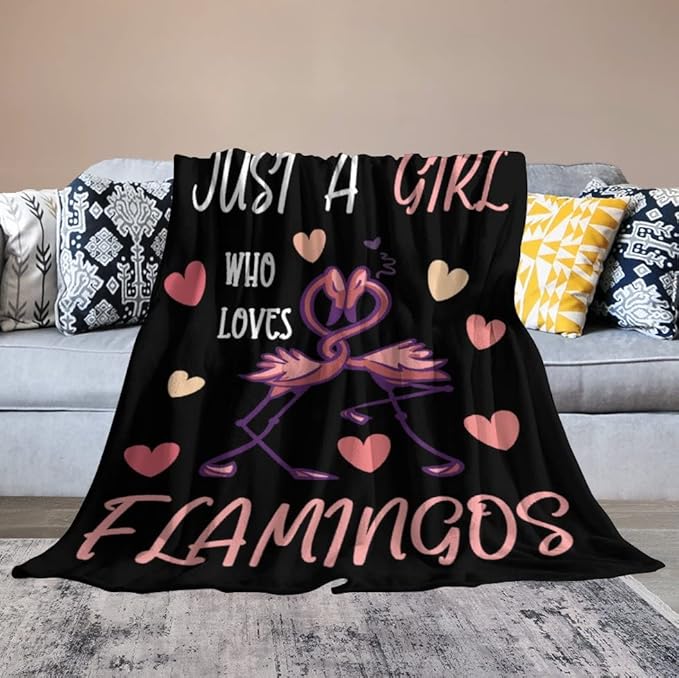 Flamingo Throw Blanket Gifts - 40 x 50 Inches Funny Throws for Girls - Black Warm Furry Plush Blankets for Sofa