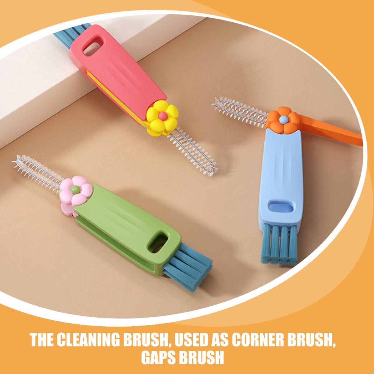 Lurrose Multi-Function Groove Brush Lid Cleaner Set with Hanging Handle, Small Flower Design, Bottle and Cup Crevice Cleaning Brush for Daily Household Use, 3pcs Kit