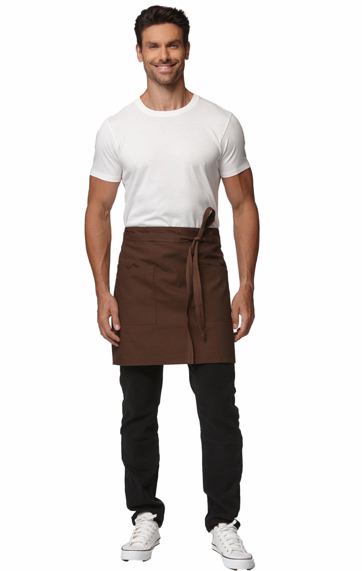 Guolamy Unisex Waist Apron Half Bistro Apron Server Aprons with Pockets Waterproof 4251BY(Coffee,1Pack