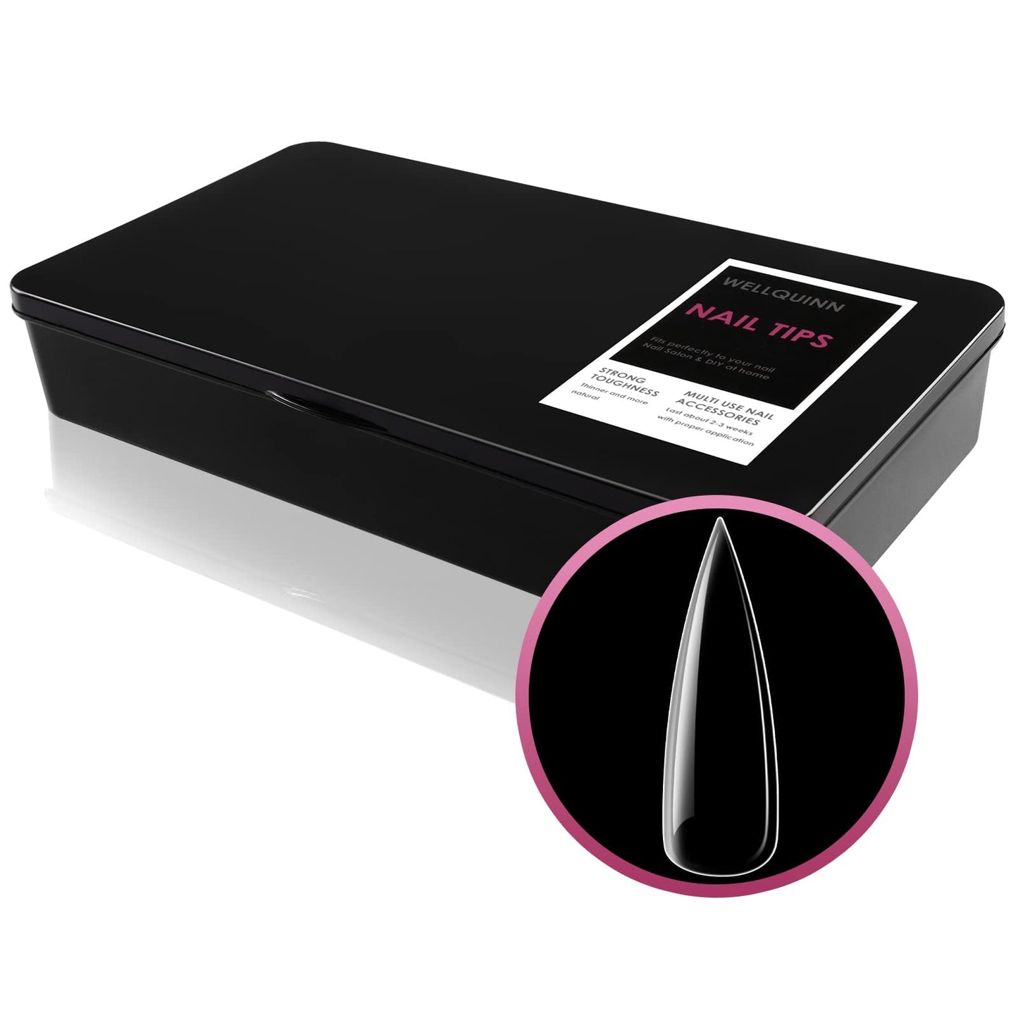 WELLQUINN Stiletto Nail Tips, 360PCS Full Cover Clear ABS False Nails for Acrylic Nails, DIY Nail Art & Manicure Salon, 12 Sizes