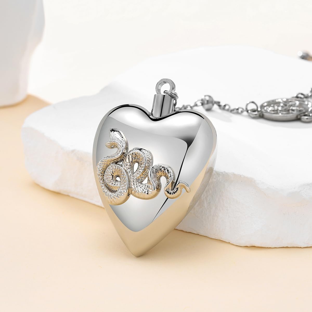 Heart Serpent Pendant Necklace Silver Stash Necklace With Spoon Solid Silver Plated Necklaces Jewelry Gift for Women